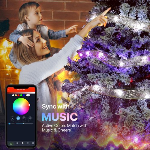Lphianx Smart Christmas Tree Ribbon String Lights, 33ft 80 Modes Colors Changing Ribbon Light for Christmas Tree, APP & Remote Control, Sync Musical, Timer, USB (Silver)