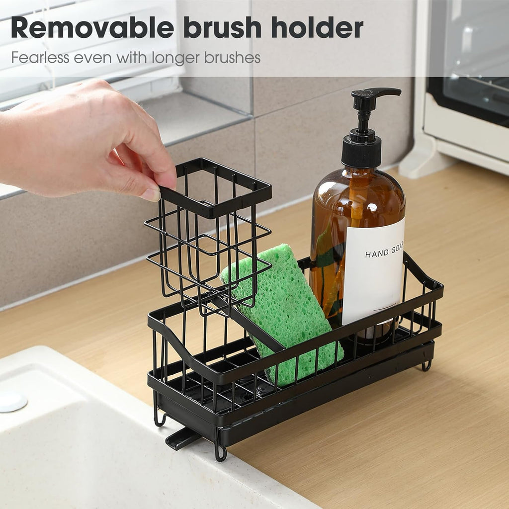 Skiennix Kitchen Sink Caddy - Rustproof High-Carbon Steel Sponge Holder with Brush & Soap Dispenser