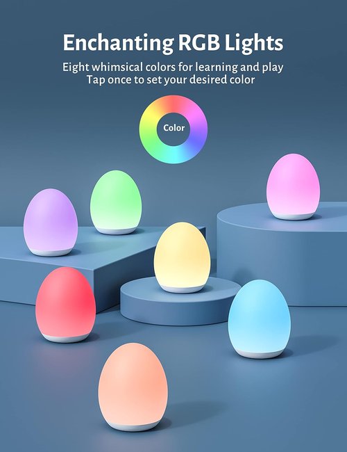 JolyWell Night Light - Rechargeable Kids' Night Light with 7 Color Modes & Dimming | BPA Free, Touch Control