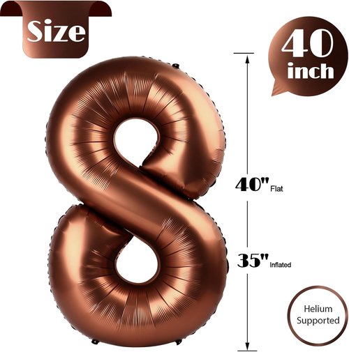 Coffee Brown Number 8 Balloon by [Brand Name] - 40 Inch Chocolate Birthday Decoration for Boys & Girls
