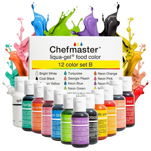 Chefmaster - Liqua-Gel Food Coloring - 12 Vibrant Colors Set - Fade Resistant & Easy to Blend - Made in the USA