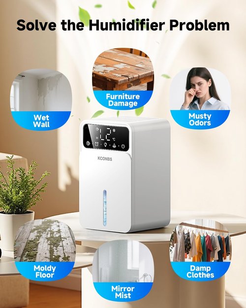Dehumidifier - 60 OZ Capacity with Auto Shut-Off | Portable & Quiet for Medium Rooms Up to 500 Sq.Ft (White)