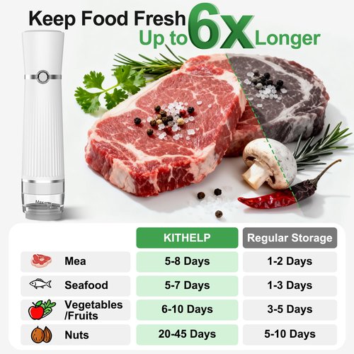 KITHELP Vacuum Sealer for Food, Food Saver Vacuum Sealer Machine + 30 Reusable Vacuum Bags, Compact Handheld Vacuum sealer for Preservation Chef and Home