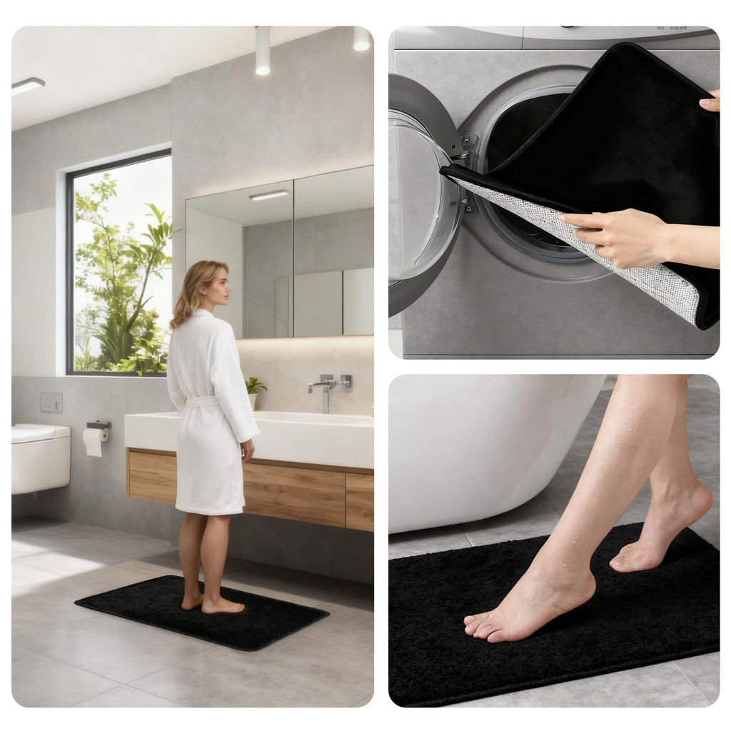 DHSUN Bathroom Rugs Sets 3 Piece, Plush Absorbent Microfiber Non-Slip Bathmat,Coral Fleece,U-Shaped Toilet mat, Bathroom mat, Bath, Shower