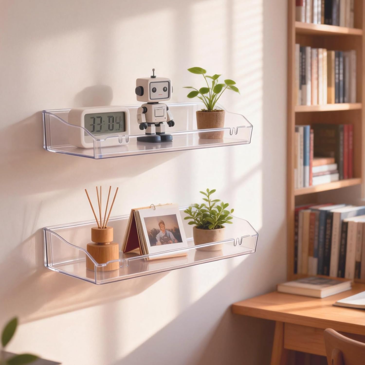 Skiennix Clear Acrylic Floating Shelves - Versatile Wall Mount Organizer for Bathroom, Kitchen & Living Room