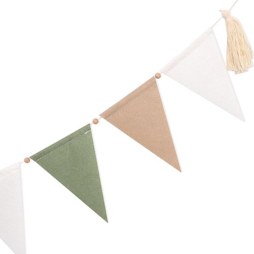 Sage Green Beige and Baby Bunting - Kids Bedroom Decorations, Neutral Triangle Flag Banner, Home Nursery Wall Hanging Decorations, Rustic Triangle Flag Felt Bunting Garland