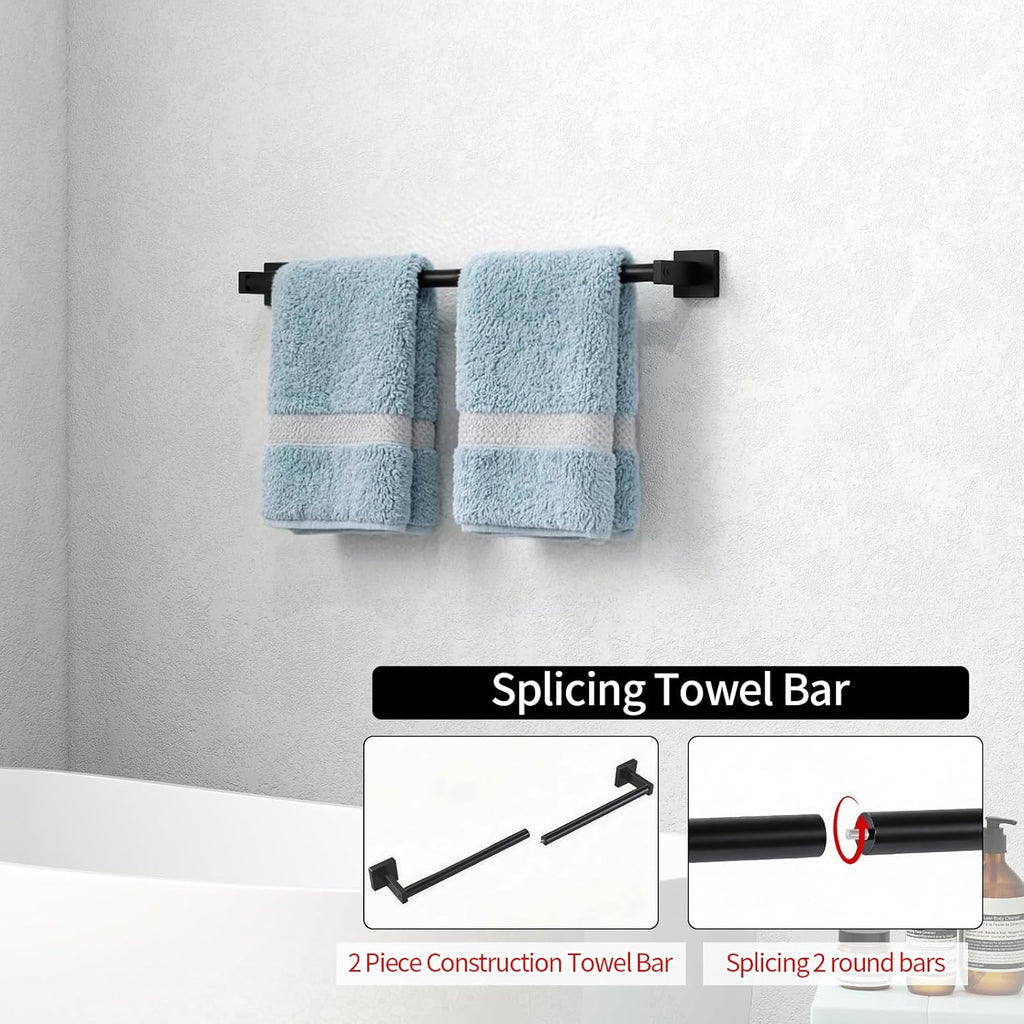 MKO Towel Bar - 24" Hand Towel Holder Rod | Durable Black Metal Wall-Mounted Rack - 2 Pack