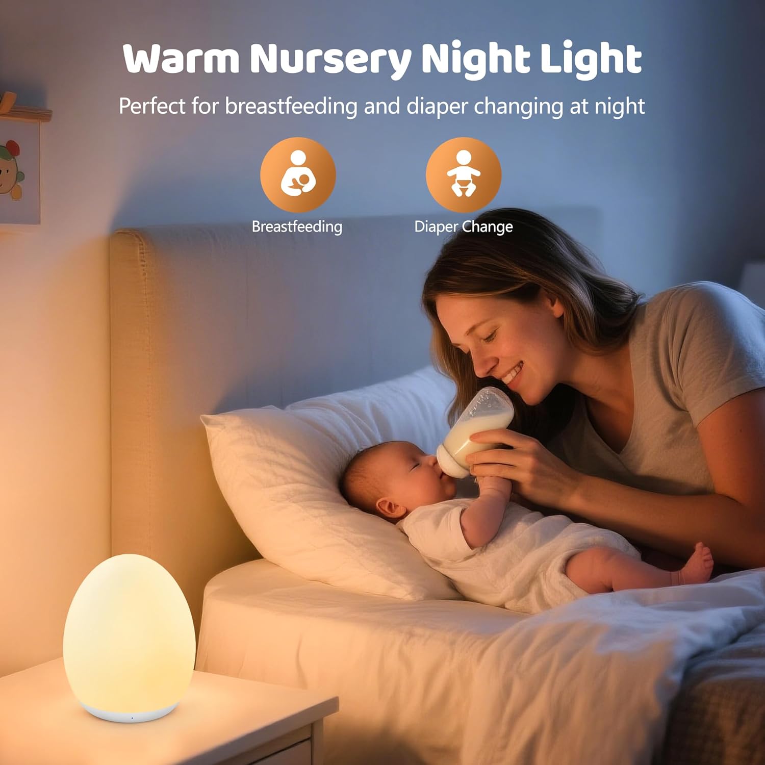 MediAcous Night Light - Soft Silicone Touch Egg Lamp with 7 Color Options & Dimming | Rechargeable Nursery Light