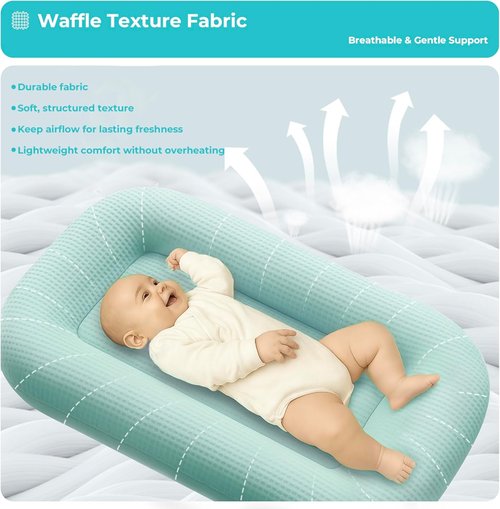 Baby Lounger for Newborns by [Brand Name] - Adjustable Infant Nest with Breathable Fabric & 3D Support | Portable Blue Lounger for 0-24 Months