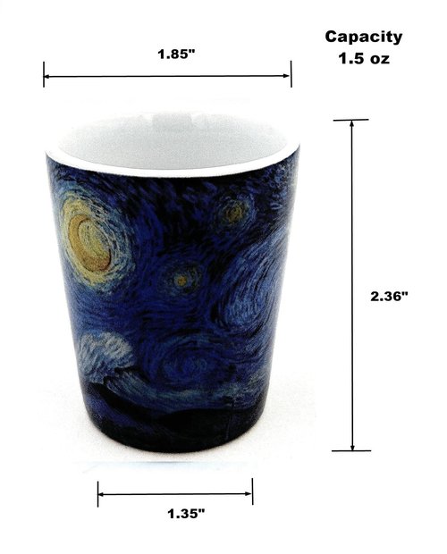 Starry Night Shot Glass Vincent Van Gogh Porcelain Wine Glass Dishwasher Safe Shotglass Art Print Floral Wiskey Cup Artistic Gifts for Dad Mum Birthday