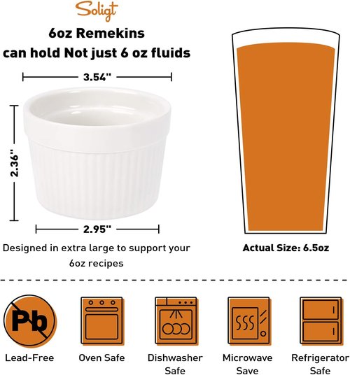 Creme Brulee Making Set - 6 Oz Porcelain Ramekins with Stainless Steel Lifting Rack & 9" X 13" Pan