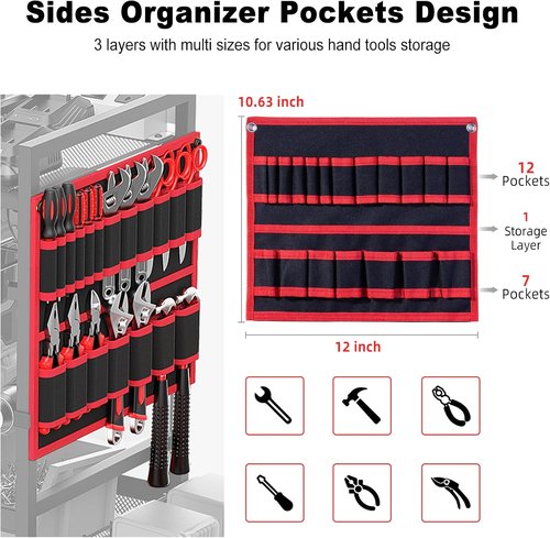 JUNNUJ Garage Tool Organizer Cart - Heavy-Duty Power Tool Storage with 20A Charging Station - Red