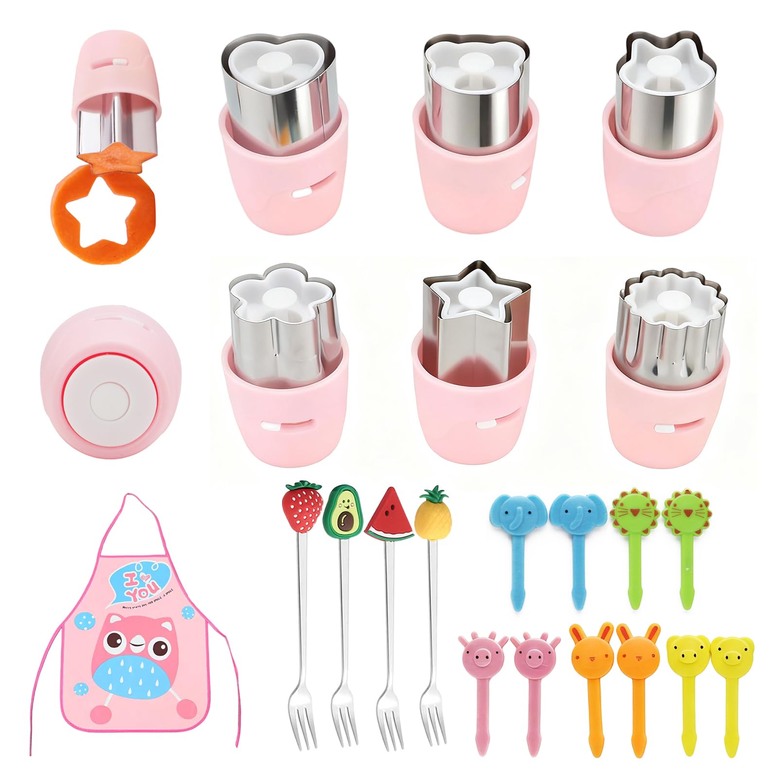 CHICHAUS 20Pcs Cookie Cutters & Biscuit Cutter Set - Multi-Shape Fruit/Vegetable Cutters for Kids Lunch Accessories, Food-Grade Stainless Steel Molds for Home Baking (PINK)