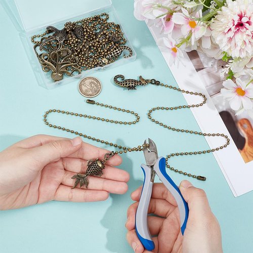 BENECREAT 8Pcs 4 Styles Ceiling Fan Pull Chain, Starfish Charm Pendant, Decorative Chain Extension Connector, Replacement Hanging Ornaments for Lighting Lamp, Home Decor