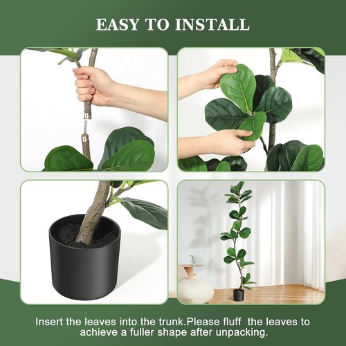 GarveeHome Artificial Fiddle Leaf Fig Tree - 5 Ft Realistic Fake Plant with Black Planter | Perfect for Home or Office Decor
