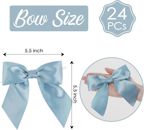 AIMUDI Satin Bows - Dusty Blue Premade Ribbon Bows for Gift Wrapping & Decorations | 5.5" | 24 PCs