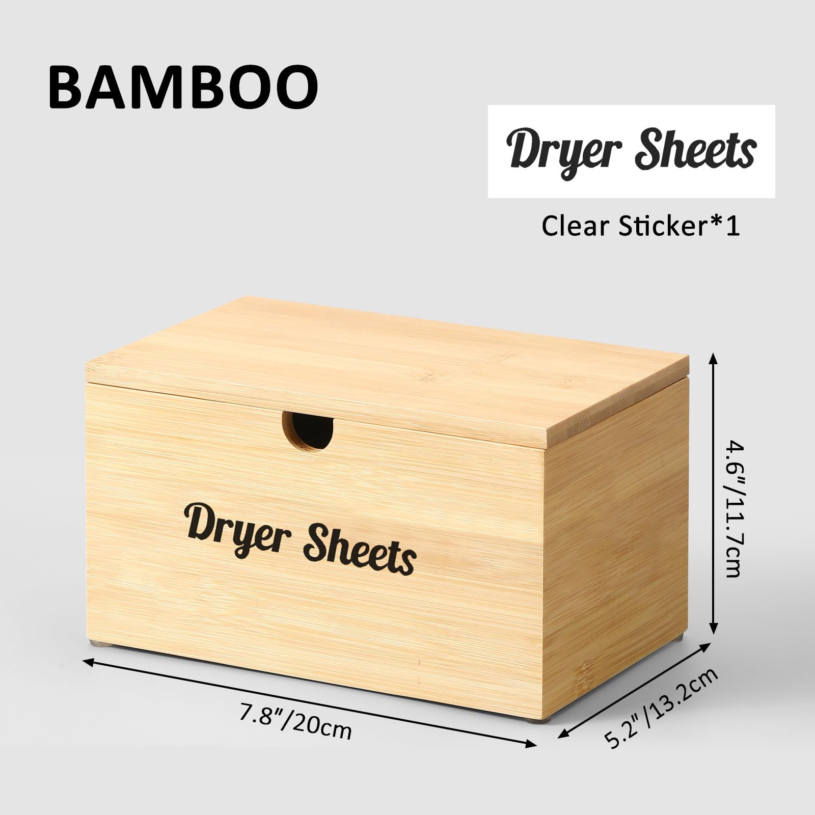 ZOBONETI Bamboo Dryer Sheet Holder with Lid, Dryer Sheet Container for Laundry Room, Laundry Sheets Dispenser Box, Storage Organization for Fabric Softener Sheets