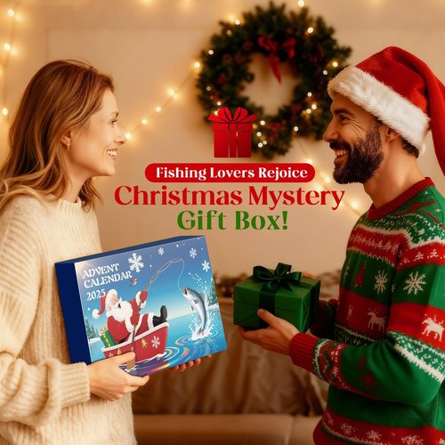 Fishing Advent Calendar 2025 for Men, 24 Days Christmas Countdown Fishing Lure Advent Calendars with Rod Holder, Landing Net, Fish Gripper, Hook, Bait - Christmas Gifts for Father, Husband, Boyfriend