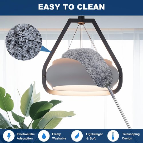 100 Inch Retractable Gap Dust Cleaner Cleaning Tools & Microfiber Feather Duster Washable and Retractable Duster Brush for Cleaning Under Appliances Furniture Ceiling Fan Dust and Cobweb Cleaner