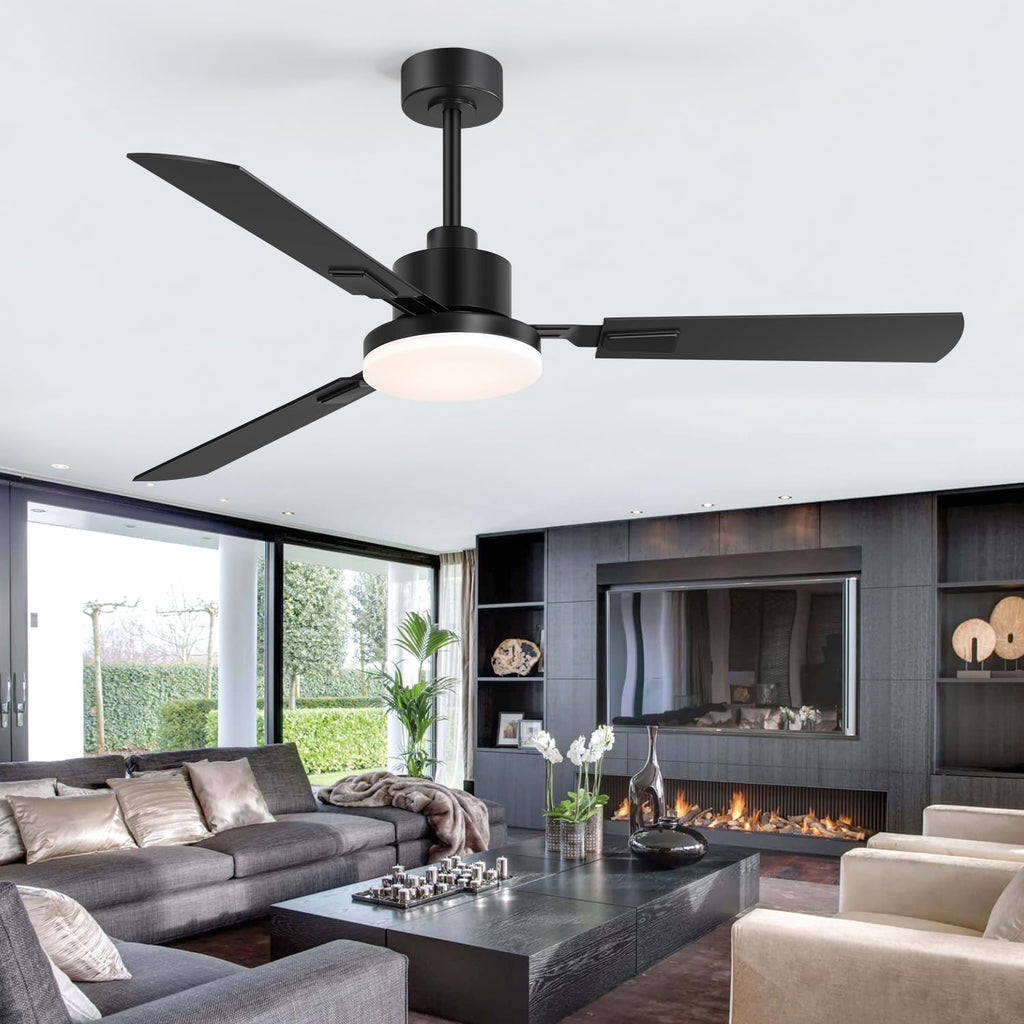 ZYD Ceiling Fans with Lights, 52 Inch Ceiling Fan with Light and Remote, Farmhouse Black Fan with Quiet Reversible DC Motor, 3 Blade LED Ceiling Fan with Light for Living Room, Bedroom, Family Room