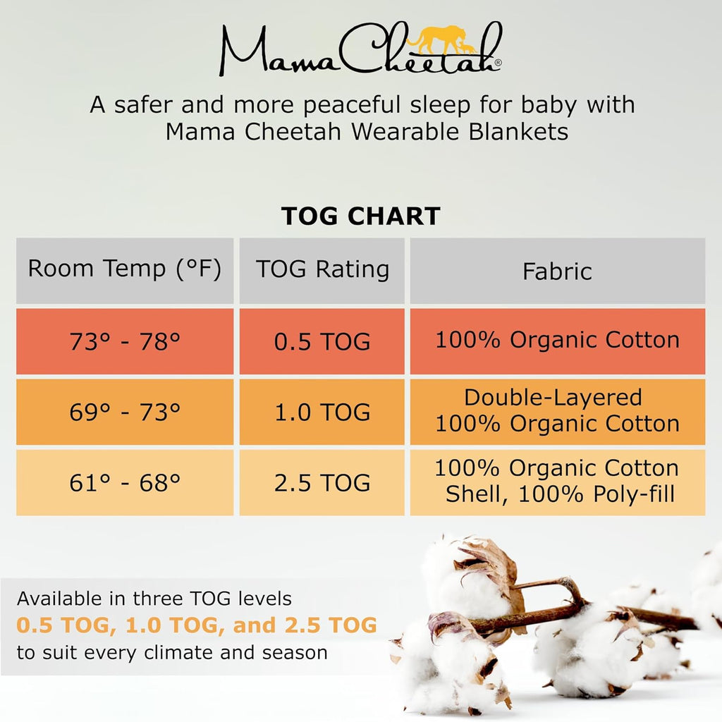 Mama Cheetah Baby Sleep Sack - Organic Cotton 0.5 TOG Wearable Blanket | Two-Way Zipper, 3-Pack for 24-48 Months