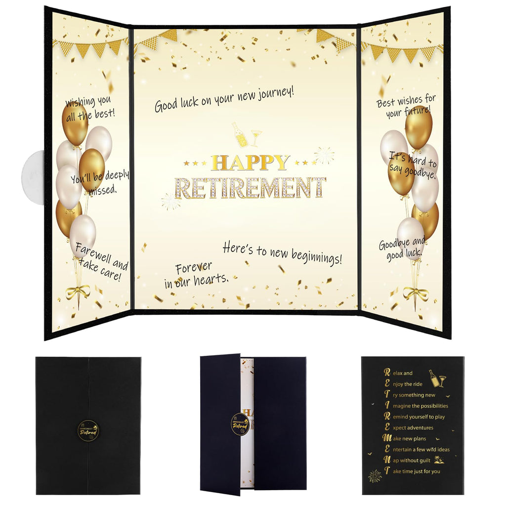 WSICSE Black Gold Retirement Party Decorations, Large Retird Card Signing Happy Retirement Guestbook Creative Retirement Party Guest Book for Men Women Gift & Souvenir