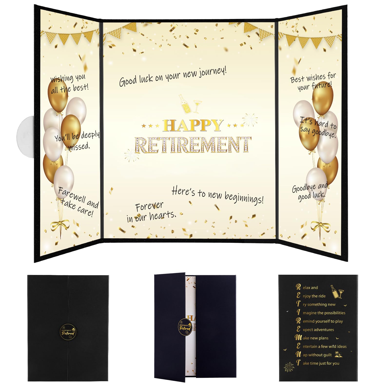 WSICSE Black Gold Retirement Party Decorations, Large Retird Card Signing Happy Retirement Guestbook Creative Retirement Party Guest Book for Men Women Gift & Souvenir