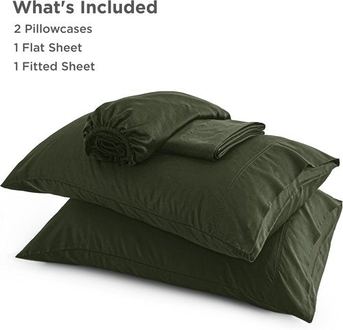 Bedsure Queen Sheet Set - Cooling Bamboo Rayon Sheets | Breathable & Soft, Deep Pocket Up to 16 Inches, Olive Green