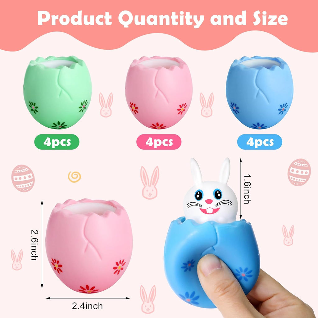 RunNico 12 Pack Squishy Bunny Easter Eggs - Stress Relief Rabbit Squeeze Toys for Fidgeting & Anxiety