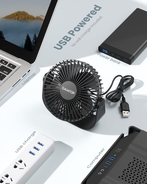 Gaiatop USB Desk Fan - 3-Speed Portable Cooling with 90° Rotation | 5.5 Inch Quiet Personal Fan - Black