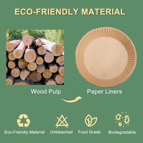 Air Fryer Paper Liner - Unbleached Biodegradable Non-Stick Parchment Paper | 100 Pcs, 6.3 Inches