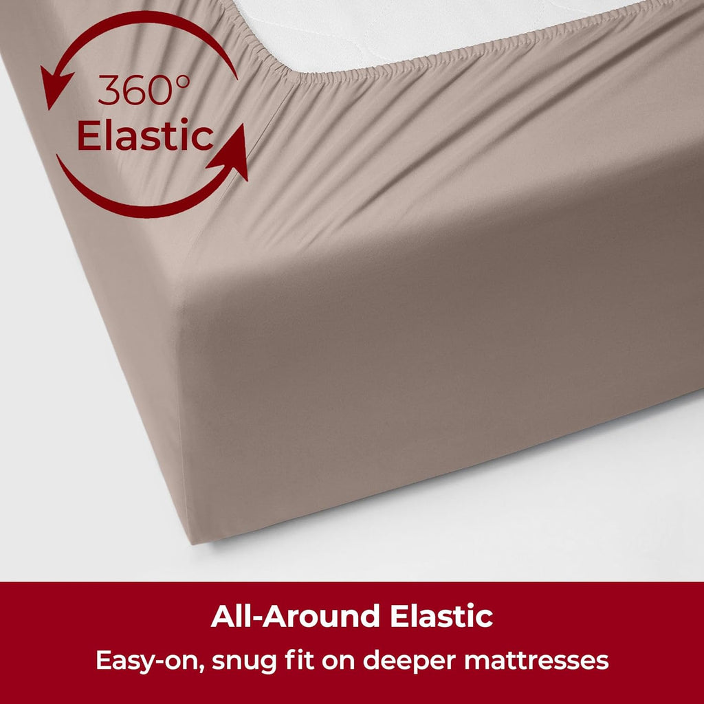 Mellanni Extra Deep Twin Sheets - Hotel Luxury Bedding Set | Ultra Soft, Cooling, Stain Resistant (Twin, Tan)