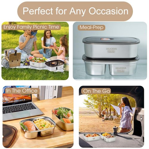 Kabbas Stainless Steel Bento Box Adult 2 Pack, 42Oz+57Oz Leakproof Metal Bento Box with Airtight lid, Lightweight 304 Stainless Steel Lunch box for Men/Women,Suitable for Picnic, Work, Outside
