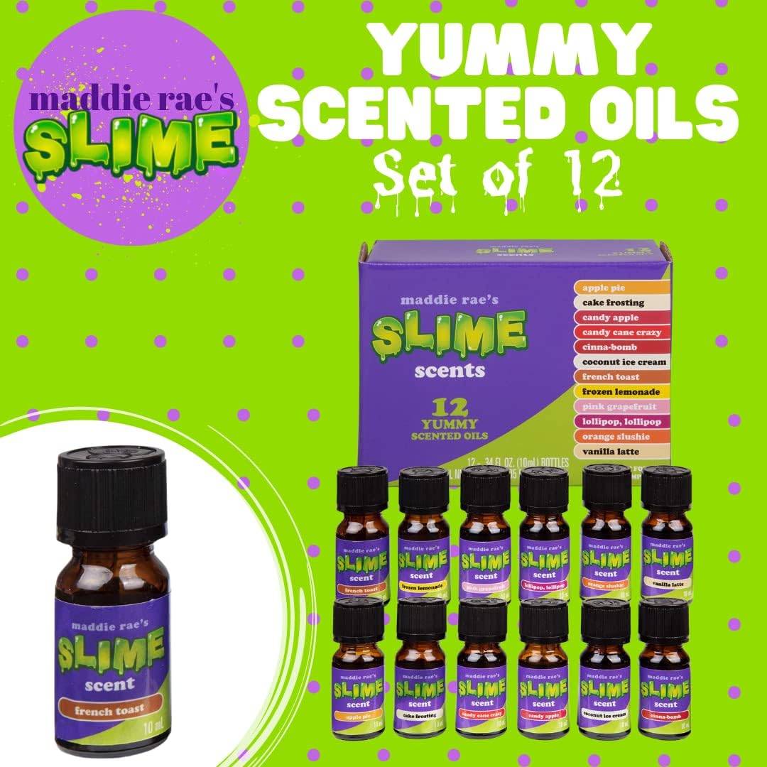 Maddie Rae's Slime Yummy Scented Oils - 12 Pack of 10ml Natural Food Fragrance Bottles for Diffusers & Crafts