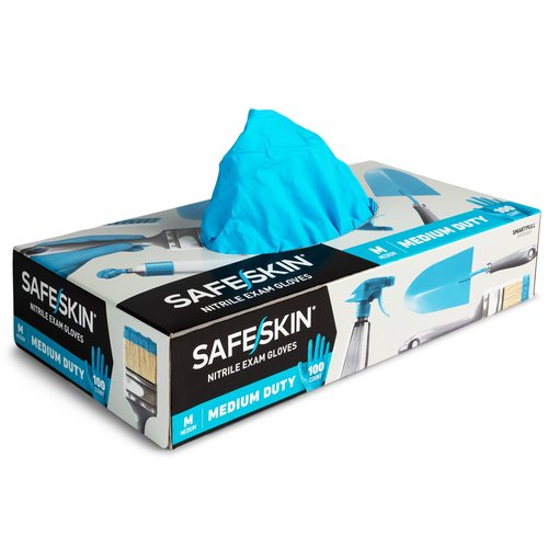 SAFESKIN Nitrile Disposable Gloves, Medium Duty, Medium Size, Powder-Free - For Food Handling, First Aid, Cleaning, Gardening, Crafting - Exam Gloves, 100-Count
