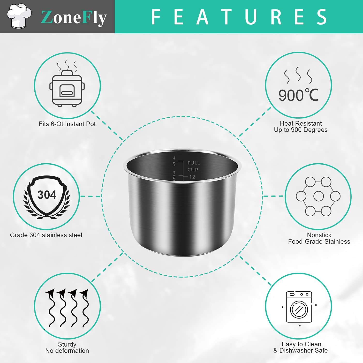 Zonefly for Instant Pot 3 Qt Inner Pot Replacement insert, Stainless Steel Cooking Pot Liner with Polished Surface & Easy to Clean - 3Quart Instapot Rice Cooker Accessories, Includes 2pcs Seal Rings