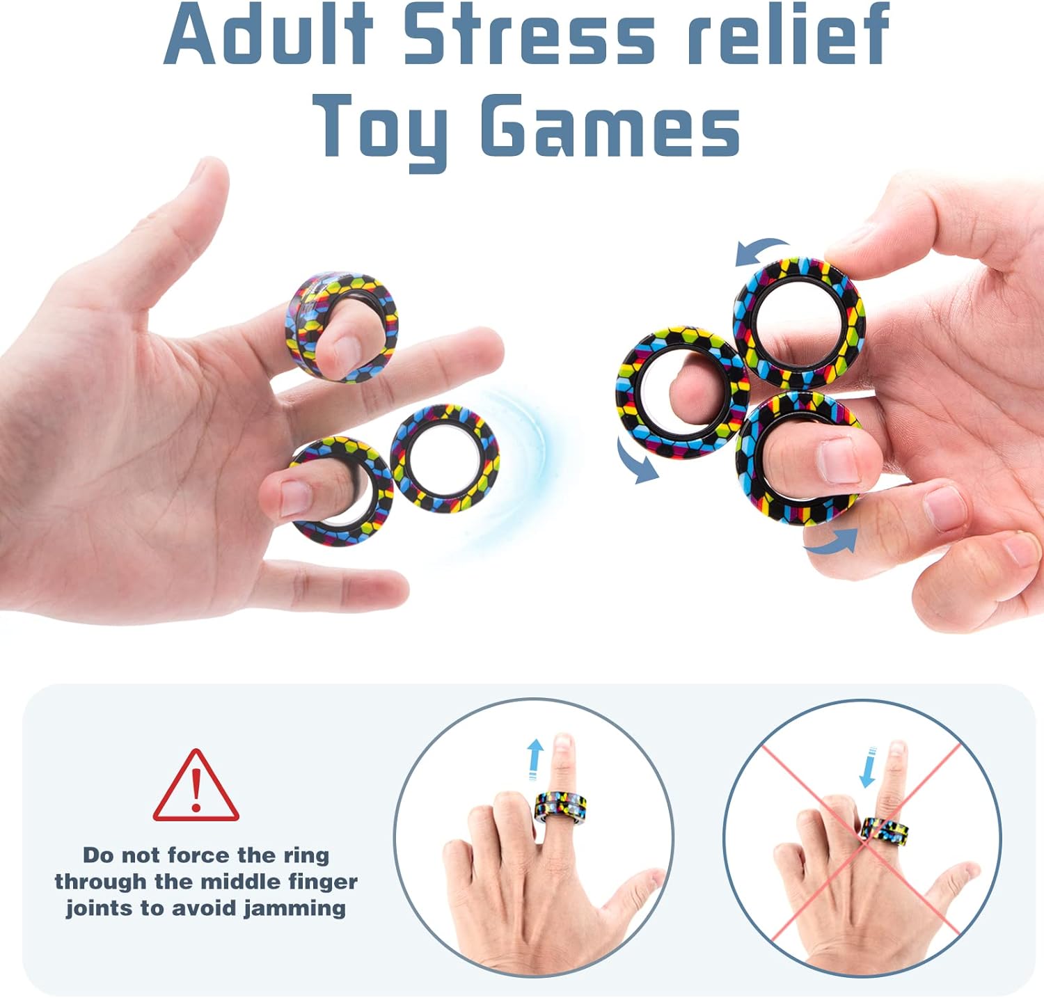 Skiennix Magnetic Fidget Rings Set - Anxiety Relief Toys for Adults & Kids | 3-Piece Spinner Pack