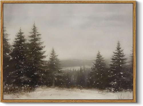 InSimSea Framed Canvas Wall Art - Winter Pine Tree Forest Decor for Living Room | 12x16 Inch
