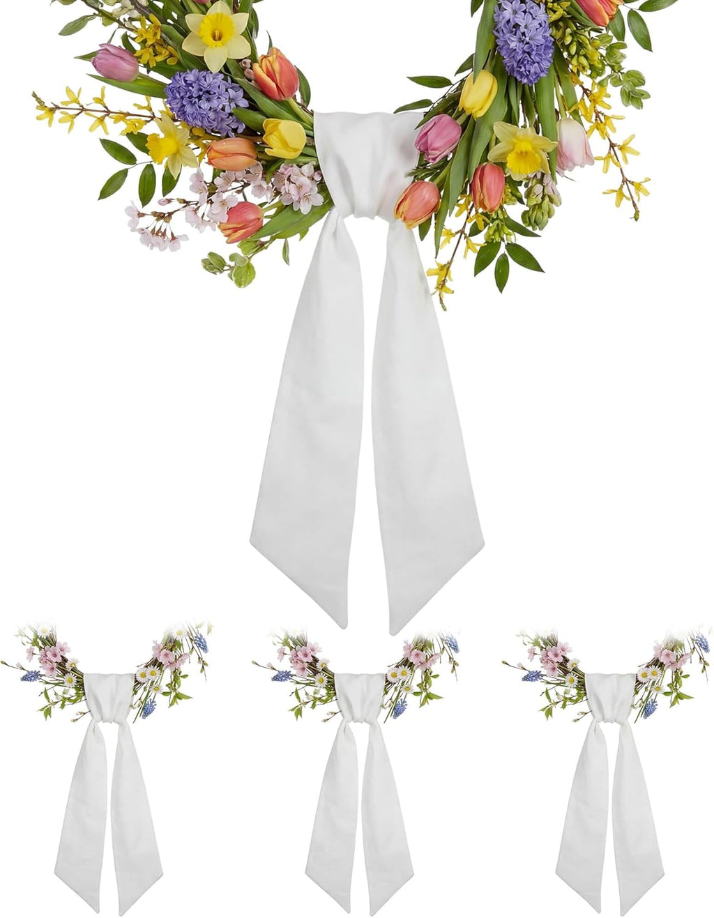 White Wreath Sash 4-Pack - 55 x 5 Inch Blank Linen-Look Ribbon for Embroidery & Monogram | Farmhouse Decor