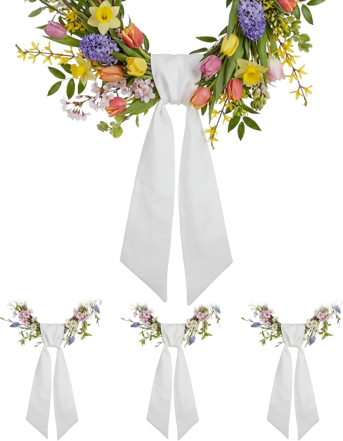 White Wreath Sash 4-Pack - 55 x 5 Inch Blank Linen-Look Ribbon for Embroidery & Monogram | Farmhouse Decor