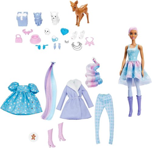 Barbie Color Reveal Advent Calendar - 1 Doll, 3 Pets, Clothes & 25 Surprises for Kids