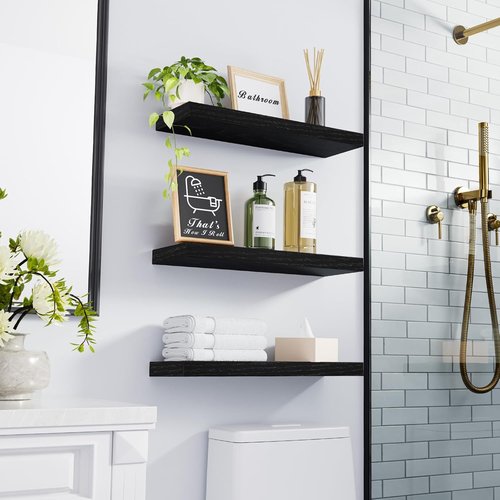 BAYKA Floating Wall Shelves - Set of 3 (15.7 Inches) & Set of 2 (36 Inches) - Sleek Black Design
