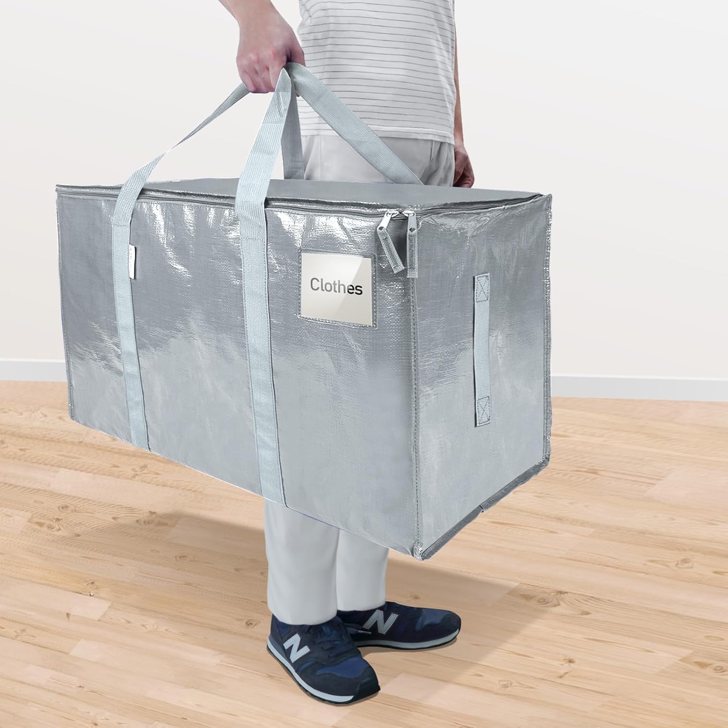 TICONN Extra Large Heavy-Duty Moving Bags - Durable Storage with Zippers & Handles | Light Grey (2 Pack)