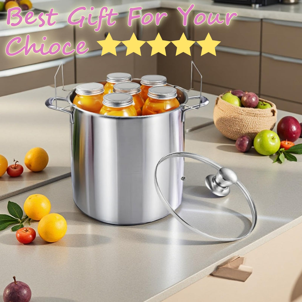 KILOGORGE 21.5QT Stainless Steel canning pot with rack and lid & canning kit set,water bath canner for canning Beginners,7 pcs Canning Supplies Kit,Compatible with natural gas and induction cookers
