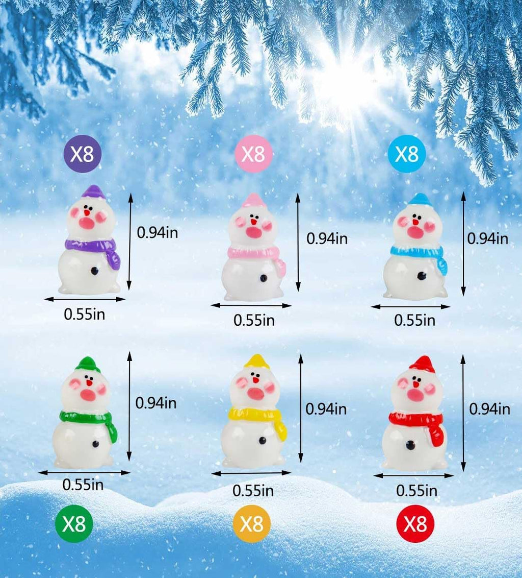 Skiennix Mini Snowman Figurines - 48pcs Christmas Resin Decorations with Top Hats for DIY Crafts & Party Decor