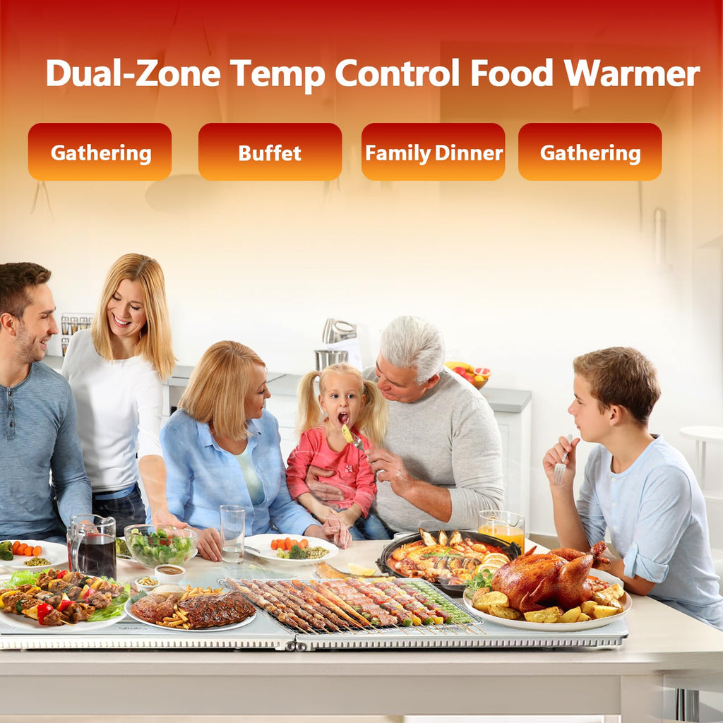 TUERKUMEN Food Warmer Tray - Foldable Desktop Warming Plate with Touch Control, Heat-Resistant Edges & Insulated Base, Stain-Proof Surface for Family Gatherings/Parties (Unfolded: 31.5"X15.75")