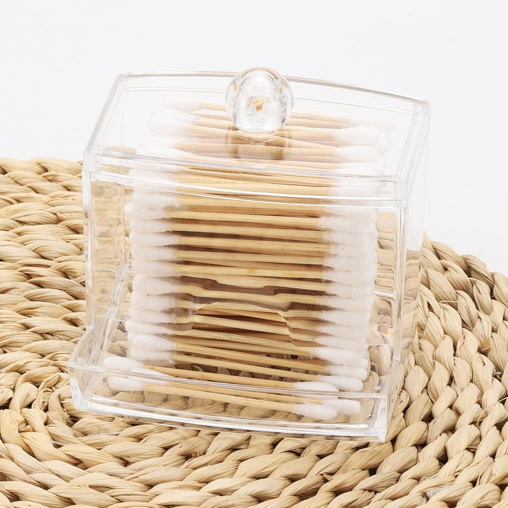 Tbestmax Qtip Holder Dispenser - Clear 10oz Bathroom Organizer for Cotton Swabs & Accessories
