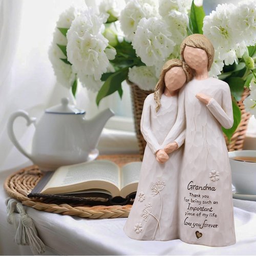 AUMELO Grandma Birthday Gifts from Granddaughter, Great Grandma Gifts for Birthday Christmas Mothers Day, Grandmother Granddaughter Embrace Hand-Painted Resin Figurine