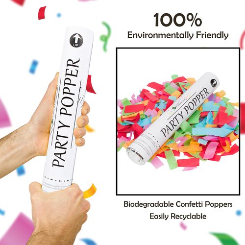 Clover Products LLC 12" Biodegradable Confetti Cannons | 6 Pack Confetti Poppers for Weddings, Birthdays & Parties | Air-Powered Party Poppers Shoot 25 Feet | Safe for Indoor & Outdoor