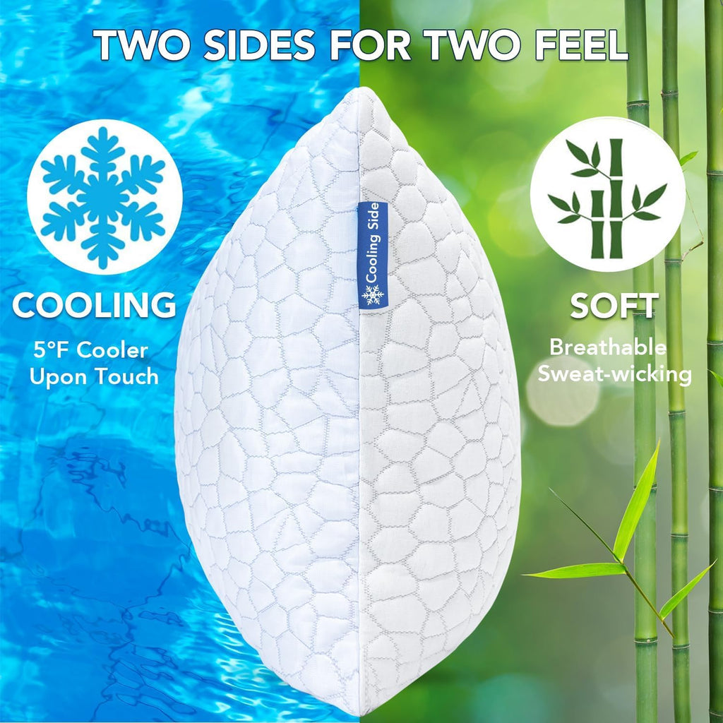 QUTOOL Cooling Pillow - CertiPUR-US Shredded Memory Foam | Adjustable Firmness for All Sleep Positions - Set of 2, White